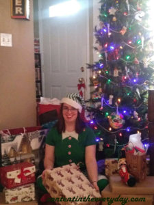 Bailey dressed as an elf_with blog URL