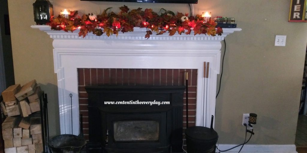 Fireplace and Mantle decorated for Fall
